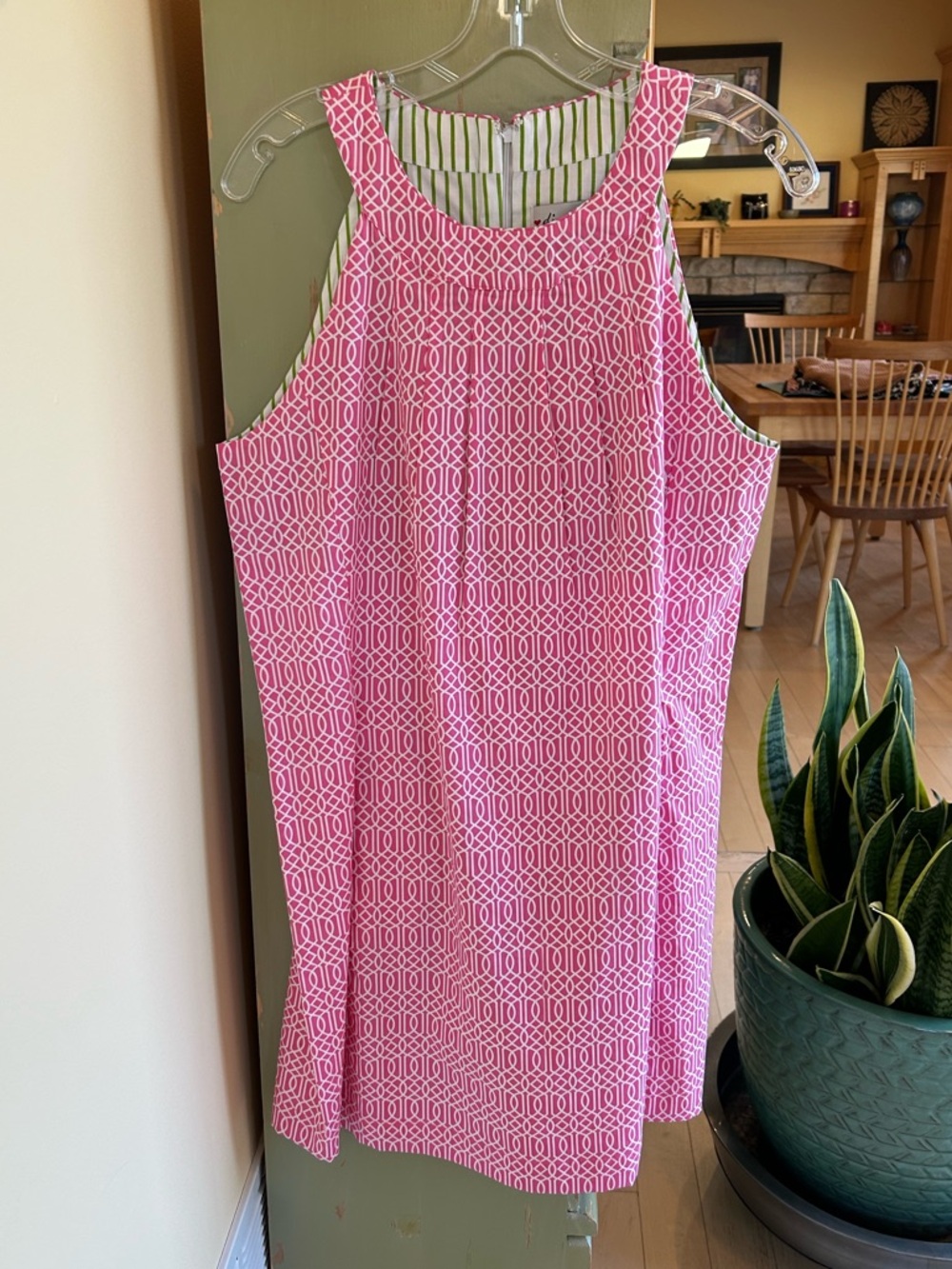 Dizzy Lizzie Sleeveless Dress Pink White Geometric Print Size Large
